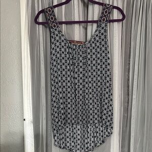 Blue and White Printed Tank with Patterned Straps